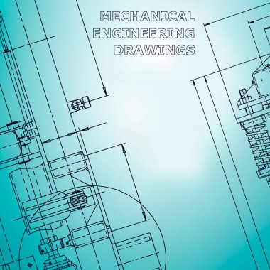 Blueprint. Vektör mühendislik çizimi. Mekanik enstrüman yapımı. Açık mavi