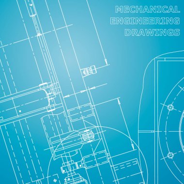 Ayrıntılı plan. Vektör çizimi. Mekanik alet yapımı. Şirket Kimliği. Mavi ve beyaz