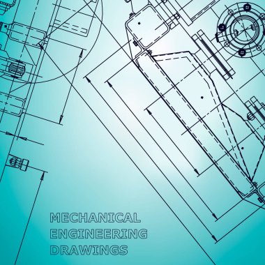 Ayrıntılı plan. Şirket Kimliği. Vektör mühendisliği çizimi. Açık mavi. Makine mühendisliği çizimi