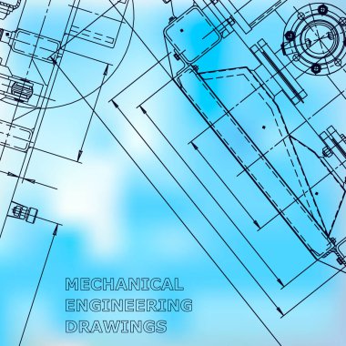 Ayrıntılı plan. Şirket Kimliği. Vektör mühendisliği çizimi. Mavi. Makine mühendisliği çizimi
