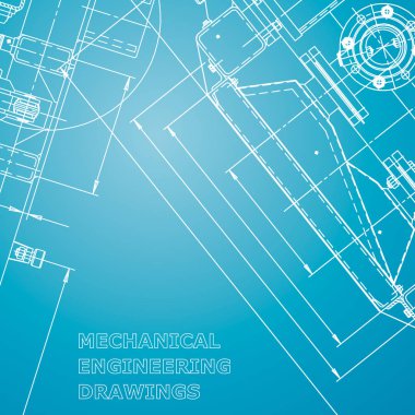 Ayrıntılı plan. Şirket Kimliği. Vektör mühendisliği çizimi. Mavi ve beyaz. Makine mühendisliği çizimi