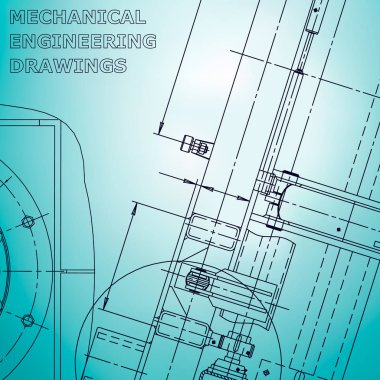 Blueprint, Sketch. Vektör Mühendisliği Illustration. Kapak, afiş, afiş, arka plan. Enstrüman yapımı. Açık mavi. Kurumsal kimlik