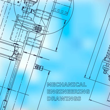Blueprint, Sketch. Vektör Mühendisliği Illustration. Kapak, afiş, afiş, arka plan. Enstrüman yapımı. Kurumsal kimlik. Mavi