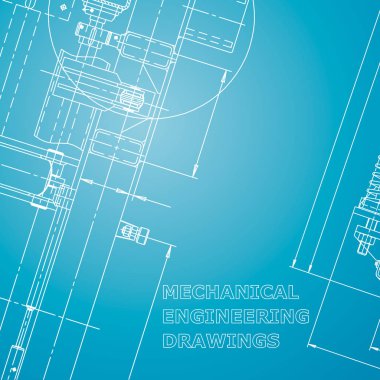Blueprint, Sketch. Vektör Mühendisliği Illustration. Kapak, afiş, afiş, arka plan. Enstrüman yapımı. Kurumsal kimlik. Mavi ve beyaz