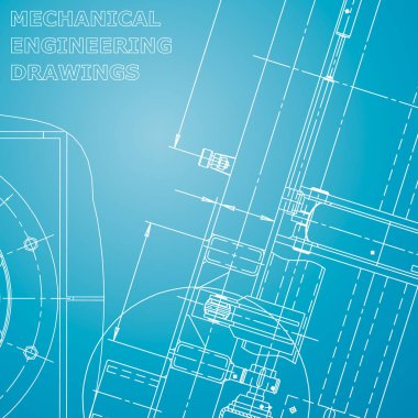 Blueprint, Sketch. Vektör Mühendisliği Illustration. Kapak, afiş, afiş, arka plan. Enstrüman yapımı. Mavi ve beyaz. Kurumsal kimlik