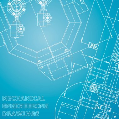 Blueprint, Sketch. Vektör Mühendisliği Illustration. Kapak, afiş, afiş, arka plan. Enstrüman yapma çizimleri. Mekanik mühendislik çizimi. Teknik çizimler, arka plan. Mavi ve beyaz