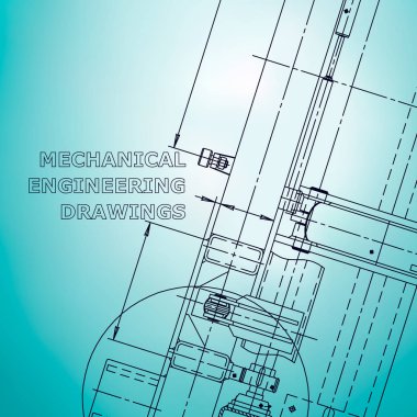 Blueprint, Sketch. Vektör Mühendisliği Illustration. Kapak, afiş, afiş, arka plan. Enstrüman yapma çizimleri. Mekanik mühendislik çizimi. Kurumsal kimlik. Açık mavi