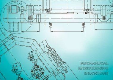 Bilgisayar destekli tasarım sistemleri. Teknik çizimler, arka planlar. Makine mühendisliği çizimi. Makine yapım endüstrisi. Alet yapımı çizimler. Açık mavi