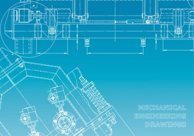 Bilgisayar destekli tasarım sistemleri. Teknik çizimler, arka planlar. Makine mühendisliği çizimi. Makine yapım endüstrisi. Alet yapımı çizimler. Mavi ve beyaz