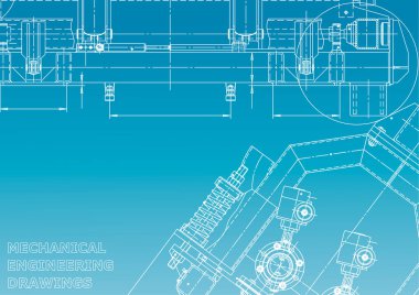 Bilgisayar destekli tasarım sistemleri. Teknik çizimler, arka planlar. Makine mühendisliği çizimi. Makine yapım endüstrisi. Alet yapımı çizimi. Mavi ve beyaz