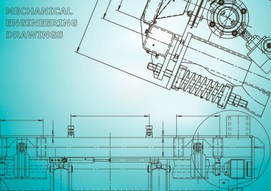 Bilgisayar destekli tasarım sistemleri. Teknik çizimler, arka plan. Mekanik. Açık mavi