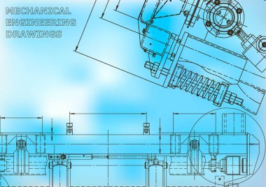 Bilgisayar destekli tasarım sistemleri. Teknik çizimler, arka plan. Mekanik. Mavi