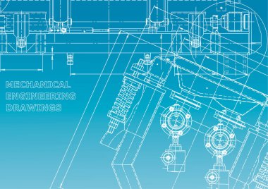 Bilgisayar destekli tasarım sistemleri. Plan, plan, plan, kroki. Teknik çizimler, arka planlar. Makine mühendisliği çizimi. Makine yapım endüstrisi. Alet yapımı. Mavi ve beyaz