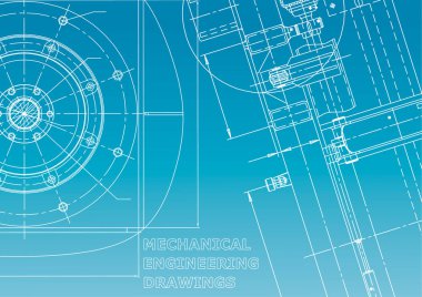 Blueprint. Vektör Mühendisliği Illustration. Kapak, afiş, afiş, arka plan. Enstrüman yapma çizimleri. Mekanik. Mavi ve beyaz