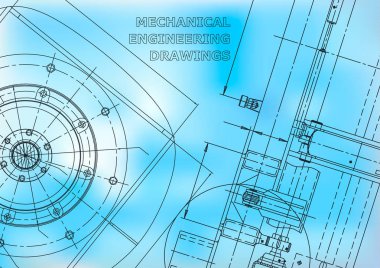 Blueprint. Vektör Mühendisliği Illustration. Kapak, afiş, afiş, arka plan. Enstrüman yapma çizimleri. Mekanik mühendislik çizimi. Teknik çizimler, arka planlar. Düzeni. Mavi