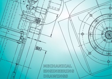Blueprint. Vektör Mühendisliği Illustration. Kapak, afiş, afiş, arka plan. Enstrüman yapma çizimleri. Mekanik mühendislik çizimi. Teknik çizimler, arka planlar. Düzen, anahat, plan. Açık mavi