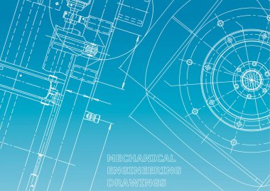 Blueprint. Vektör Mühendisliği Illustration. Kapak, afiş, afiş, arka plan. Enstrüman yapma çizimleri. Mekanik mühendislik çizimi. Teknik çizimler, arka planlar. Mavi ve beyaz