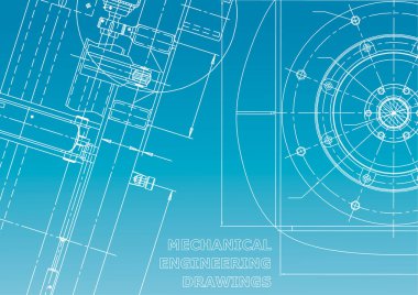Blueprint. Vektör Mühendisliği Illustration. Kapak, afiş, afiş, arka plan. Enstrüman yapma çizimleri. Mekanik çizim. Mavi ve beyaz