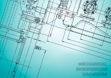 Blueprint. Vektör Mühendisliği Illustration. Bilgisayar destekli tasarım sistemleri. Açık mavi