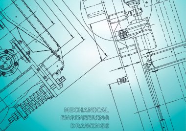 Blueprint. Vektör Mühendisliği Illustration. Bilgisayar destekli tasarım sistemleri. Enstrüman yapma çizimleri. Mekanik mühendislik çizimi. Teknik çizimler, arka planlar. Düzen, plan, anahat. Açık mavi