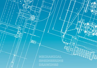 Blueprint. Vektör Mühendisliği Illustration. Bilgisayar destekli tasarım sistemleri. Enstrüman yapma çizimleri. Mekanik mühendislik çizimi. Teknik çizimler, arka planlar. Düzeni. Mavi ve beyaz