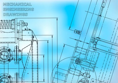 Blueprint. Vektör Mühendisliği Illustration. Bilgisayar destekli tasarım sistemleri. Enstrüman yapma çizimleri. Mekanik mühendislik çizimi. Teknik çizimler, arka plan. Mavi