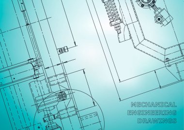Blueprint. Vektör mühendisliği çizimleri. Mekanik enstrüman yapımı. Teknik. Açık mavi
