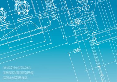 Blueprint. Vektör Mühendisliği Illustration. Bilgisayar destekli tasarım sistemi. Mavi ve beyaz