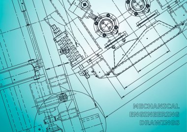 Blueprint. Vektör mühendisliği çizimleri. Mekanik alet yapımı. Teknik soyut arka planlar. Teknik illüstrasyon, kapak, afiş. Açık mavi