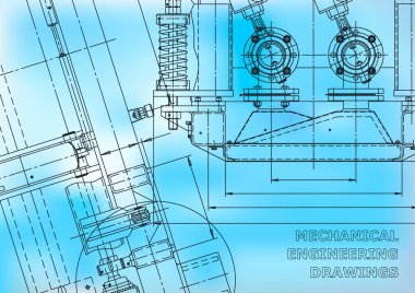 Blueprint. Vektör mühendisliği çizimleri. Mekanik alet yapımı. Teknik soyut arka planlar. Teknik illüstrasyon. Mavi