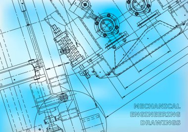 Blueprint. Vektör mühendisliği çizimleri. Mekanik enstrüman yapımı. Teknik soyut arka planlar. Teknik Illustration, kapak, afiş. Mavi
