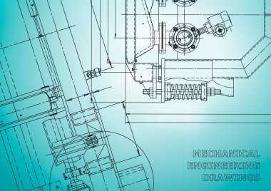 Blueprint. Vektör mühendisliği çizimleri. Mekanik enstrüman yapımı. Teknik soyut arka plan. Açık mavi