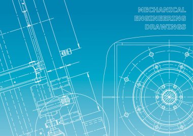 Blueprint. Vektör çizimi. Mekanik enstrüman yapımı. Mavi ve beyaz