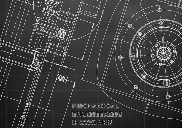 Plano Sketch Ilustración Ingeniería Vectorial Cubierta Volante Pancarta Fondo Negro — Vector de stock