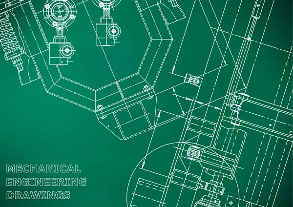向量工程学例证 仪器制作图纸 机械工程图纸 技术插图 浅绿色背景 — 图库矢量图片