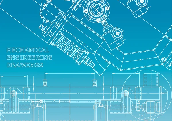 Computergestützte Konstruktionssysteme Technische Abbildungen Hintergründe Maschinenbau Zeichnung Maschinenbau Instrumentenbau Blau — Stockvektor