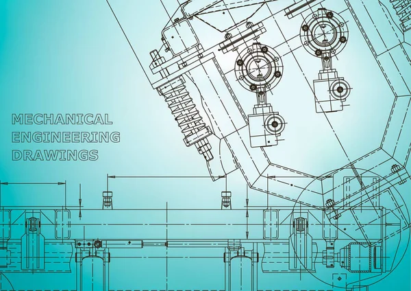 Systemy Projektowania Wspomaganego Komputerowo Ilustracje Techniczne Tła Rysunek Inżynierii Mechanicznej — Wektor stockowy