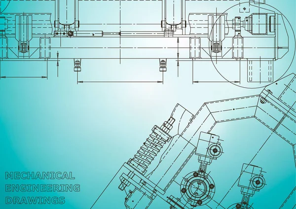 Computergestützte Konstruktionssysteme Technische Abbildungen Hintergründe Maschinenbau Zeichnung Maschinenbau Instrumentenbau Hellblau — Stockvektor