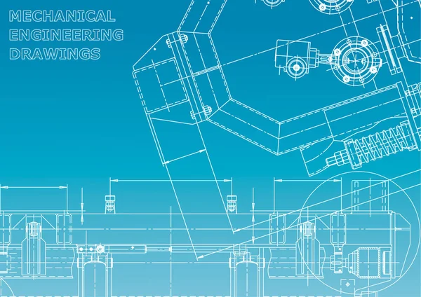 Computergestützte Konstruktionssysteme Entwurf Schema Plan Skizze Technische Abbildungen Hintergründe Maschinenbau — Stockvektor