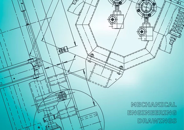 Blaupause Vektor Engineering Zeichnungen Mechanischer Instrumentenbau Hellblau — Stockvektor