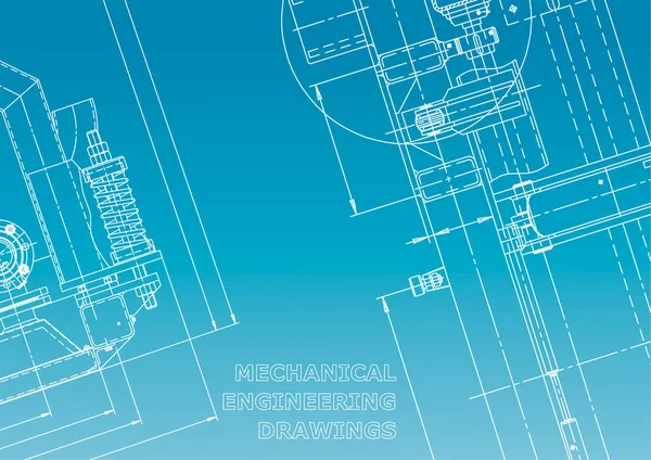 Blueprint, Sketch. Vektör Mühendisliği Illustration. Kapak, afiş, afiş, arka plan. Enstrüman yapma çizimleri. Mekanik mühendislik çizimi. Teknik. Mavi ve beyaz