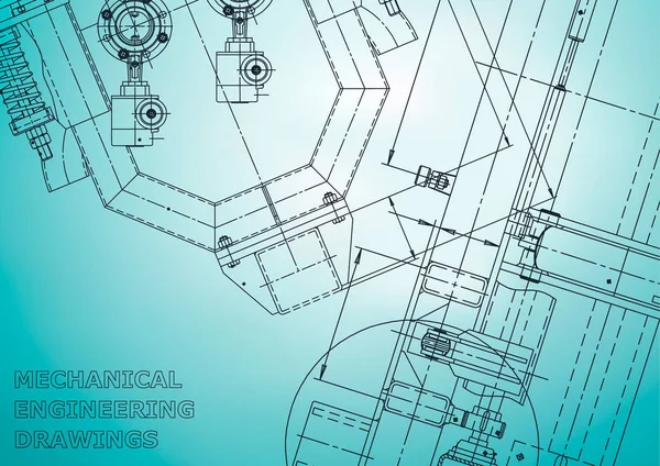 Blueprint, Sketch. Vektör Mühendisliği Illustration. Kapak, afiş, afiş, arka plan. Enstrüman yapma çizimleri. Mekanik mühendislik çizimi. Teknik çizimler, arka planlar. Düzeni. Açık mavi