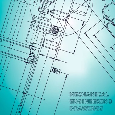 Blueprint. Vektör Mühendisliği Illustration. Bilgisayar destekli tasarım sistemleri. Enstrüman yapma çizimleri. Mekanik mühendislik çizimi. Açık mavi