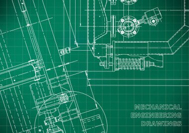 Blueprint. Vektör mühendisliği çizimleri. Mekanik alet yapımı. Teknik Açık yeşil arka plan. Kılavuz