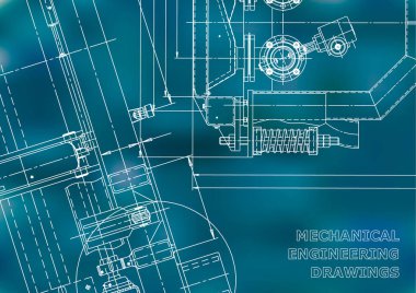 Blueprint. Vektör mühendisliği çizimleri. Mekanik alet yapımı. Teknik Mavi arka plan