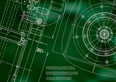 Plan, Kroki. Vektör mühendisliği illüstrasyon. Kapak, el ilanı, afiş. Yeşil arka plan. Puan