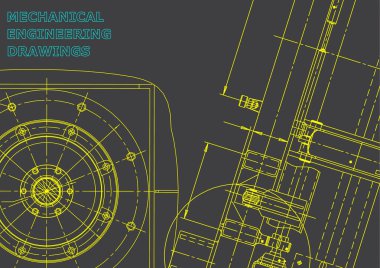 Blueprint, Sketch. Vektör Mühendisliği Illustration. Kapak, afiş, afiş, arka plan. Enstrüman yapma çizimleri. Mekanik mühendislik çizimi. Gri