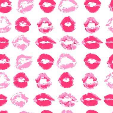 Kusursuz desen. El çizimi. Akrilik boyalar, fırçalar. Yaratıcılığınız için arka plan. Dudaklar, öpücük, ruj. Pembe