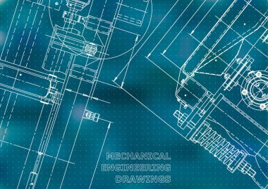 Vektör illüstrasyon. Bilgisayar destekli tasarım sistemi. Alet yapımı. Mavi arka plan. Puan