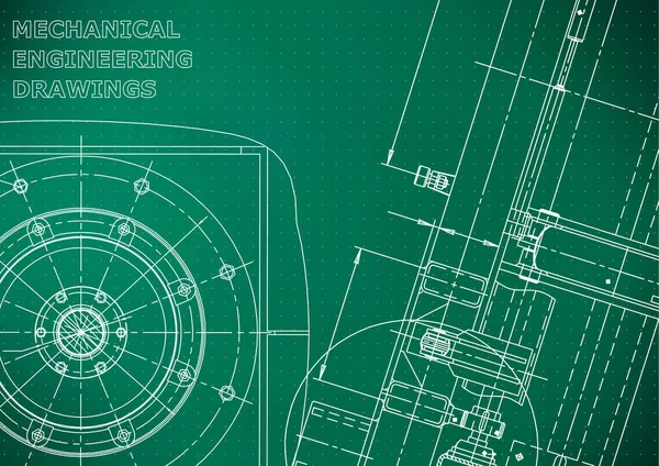 Plano Sketch Ilustración Ingeniería Vectorial Cubierta Volante Pancarta Fondo Verde — Archivo Imágenes Vectoriales